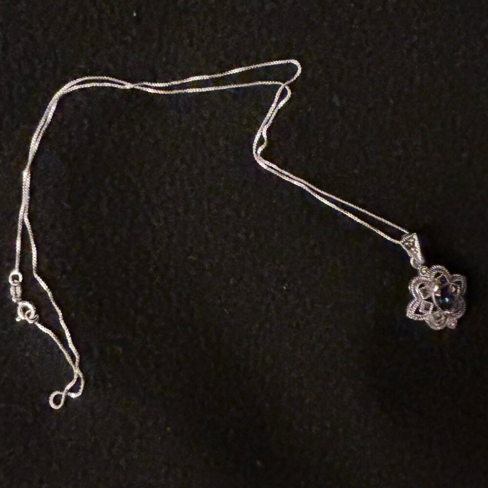 Marcasite and Blue Stone Necklace - Picture 3 of 6